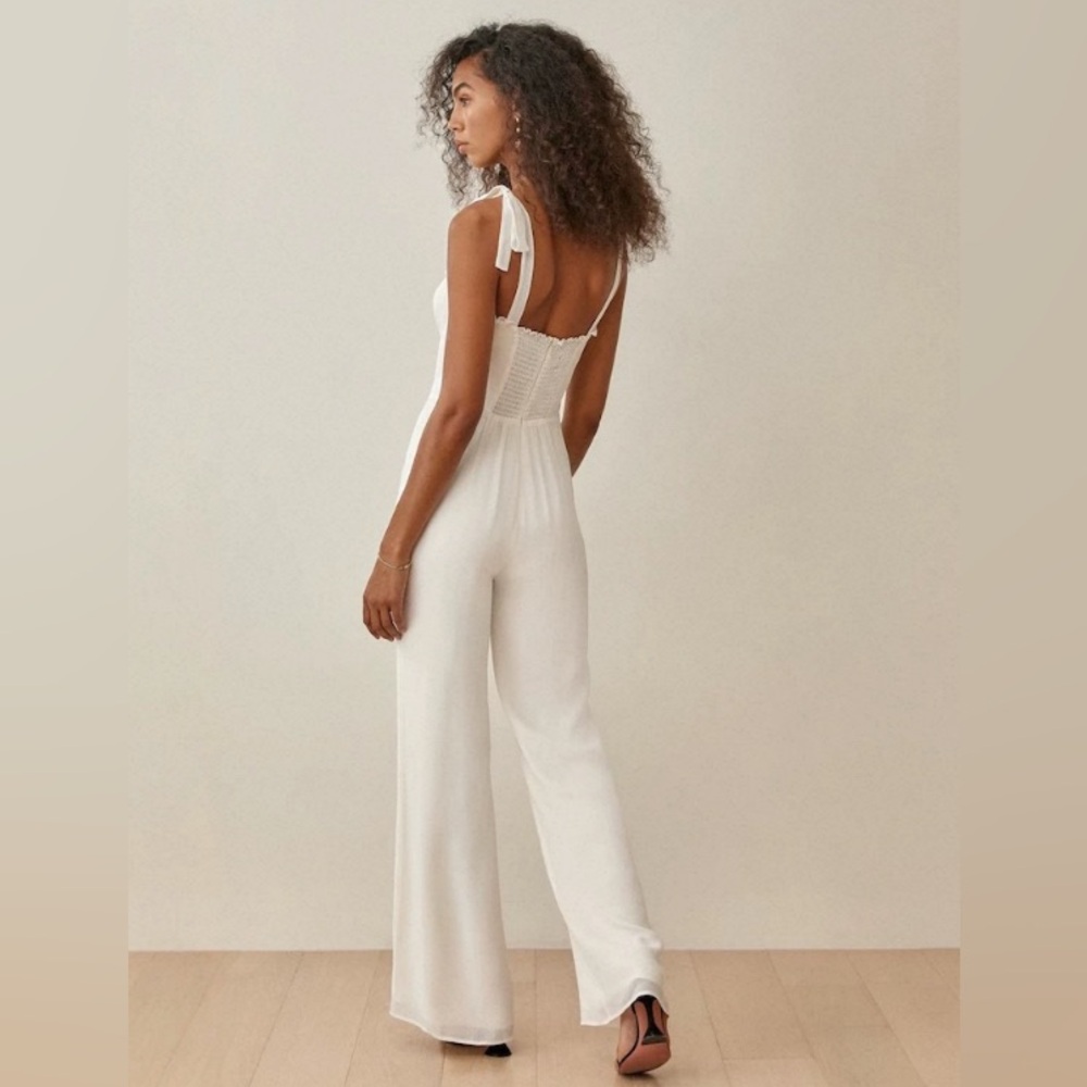 NEW Reformation Alfred Tie-Shoulder Wide-Leg Jumpsuit in Ivory Size 4 - Picture 3 of 12
